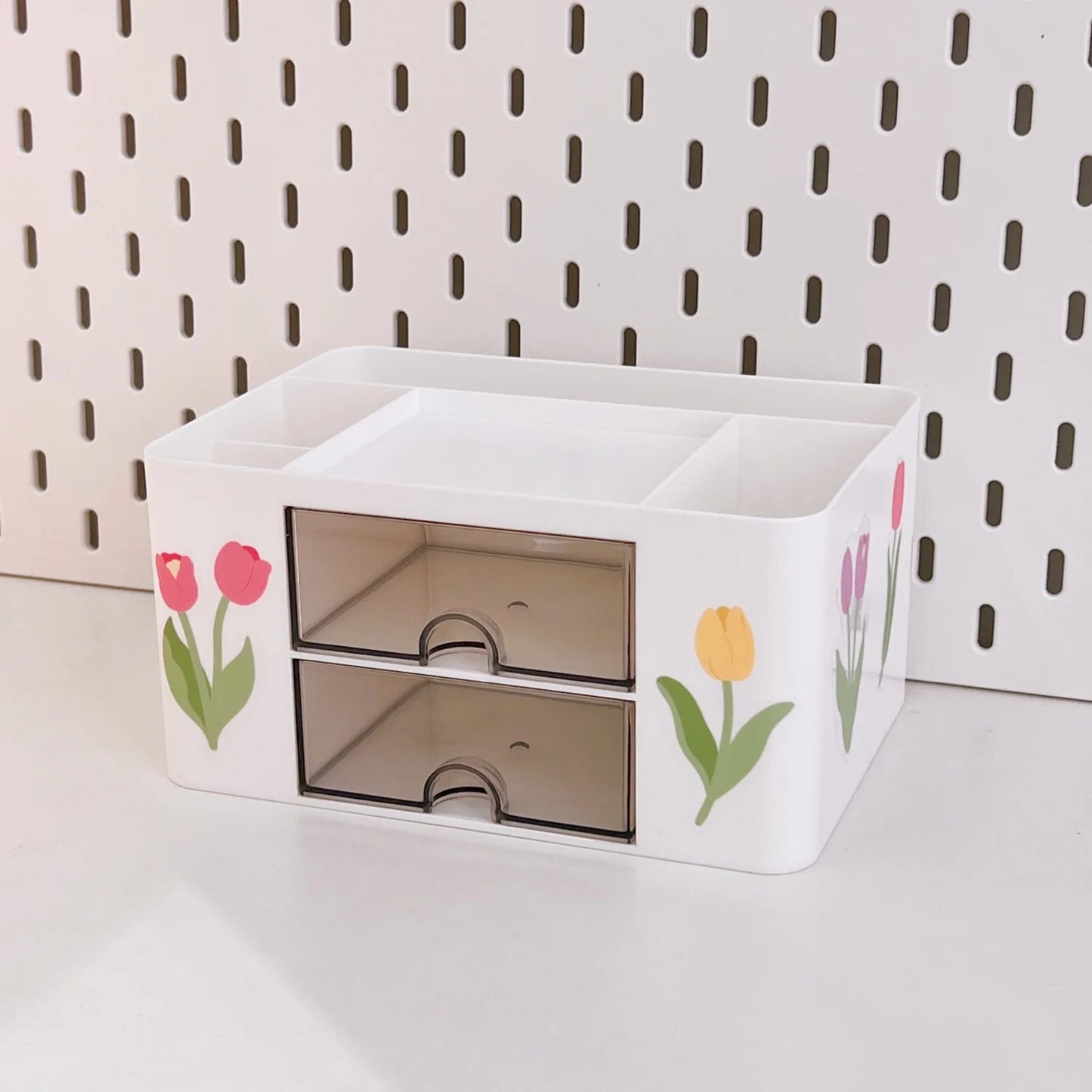 Desk Organizer with 2 Drawer, Plastic Desktop Pen Pencil Card Holder Storage Box for Desk Office Supplies Vanity Table Office