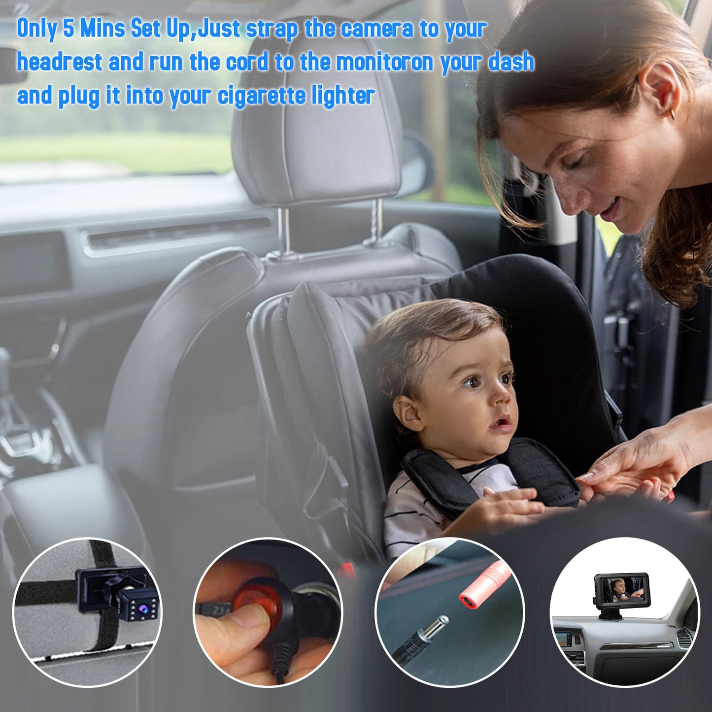 Baby Car Mirror 1080P High Definition Monitor Camera for Baby Rear Facing Seat 150° Wide View Night Vision Car Mirror Camera