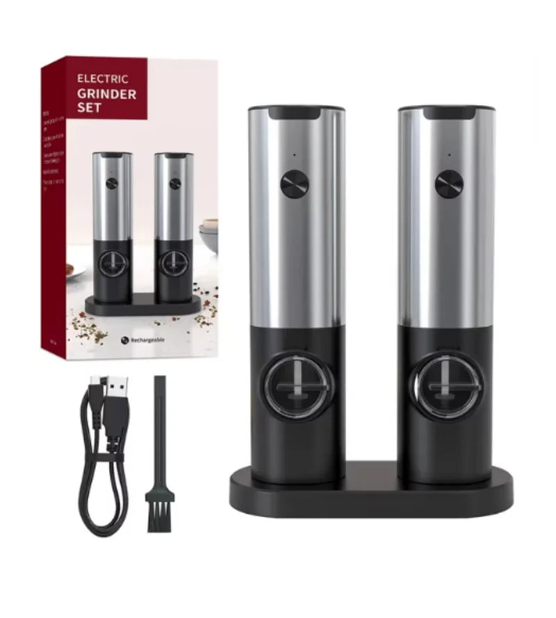 Rechargeable Electric Salt and Pepper Grinder Set with Charging Base Stainless Steel Automatic Salt Pepper Grinder Spice Mill