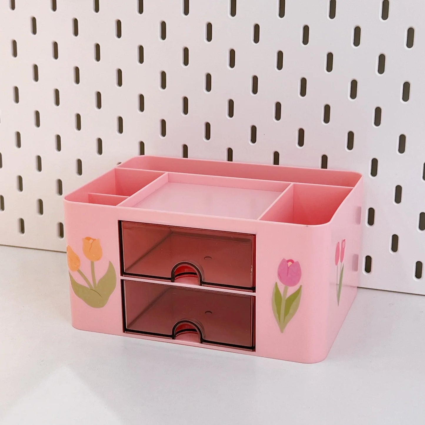 Desk Organizer with 2 Drawer, Plastic Desktop Pen Pencil Card Holder Storage Box for Desk Office Supplies Vanity Table Office