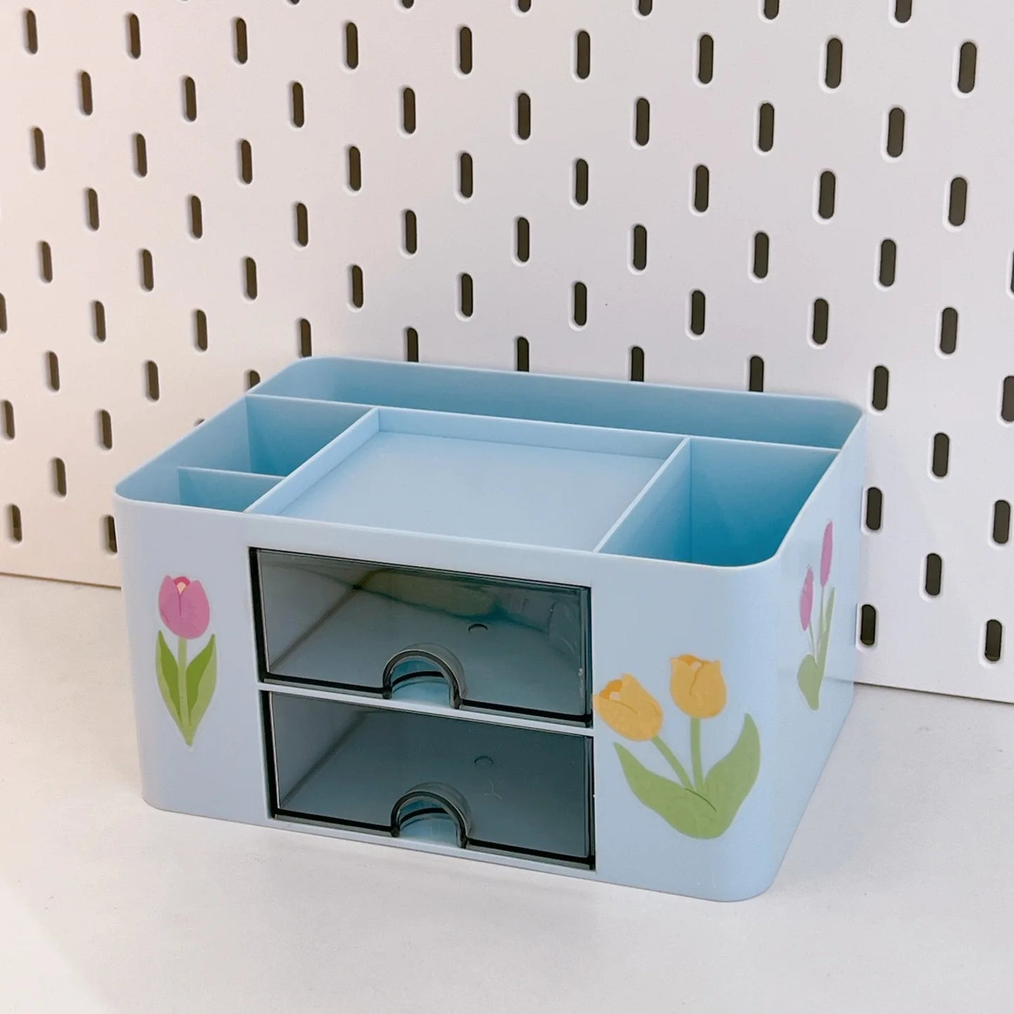 Desk Organizer with 2 Drawer, Plastic Desktop Pen Pencil Card Holder Storage Box for Desk Office Supplies Vanity Table Office