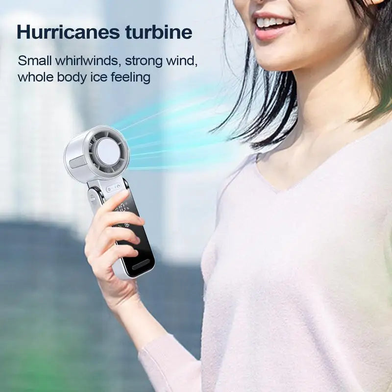 Portable Fan Portable Handheld Neck Fan Energy Saving Cooling Device with Digital Display Silent Multi-Speed Settings Outdoor