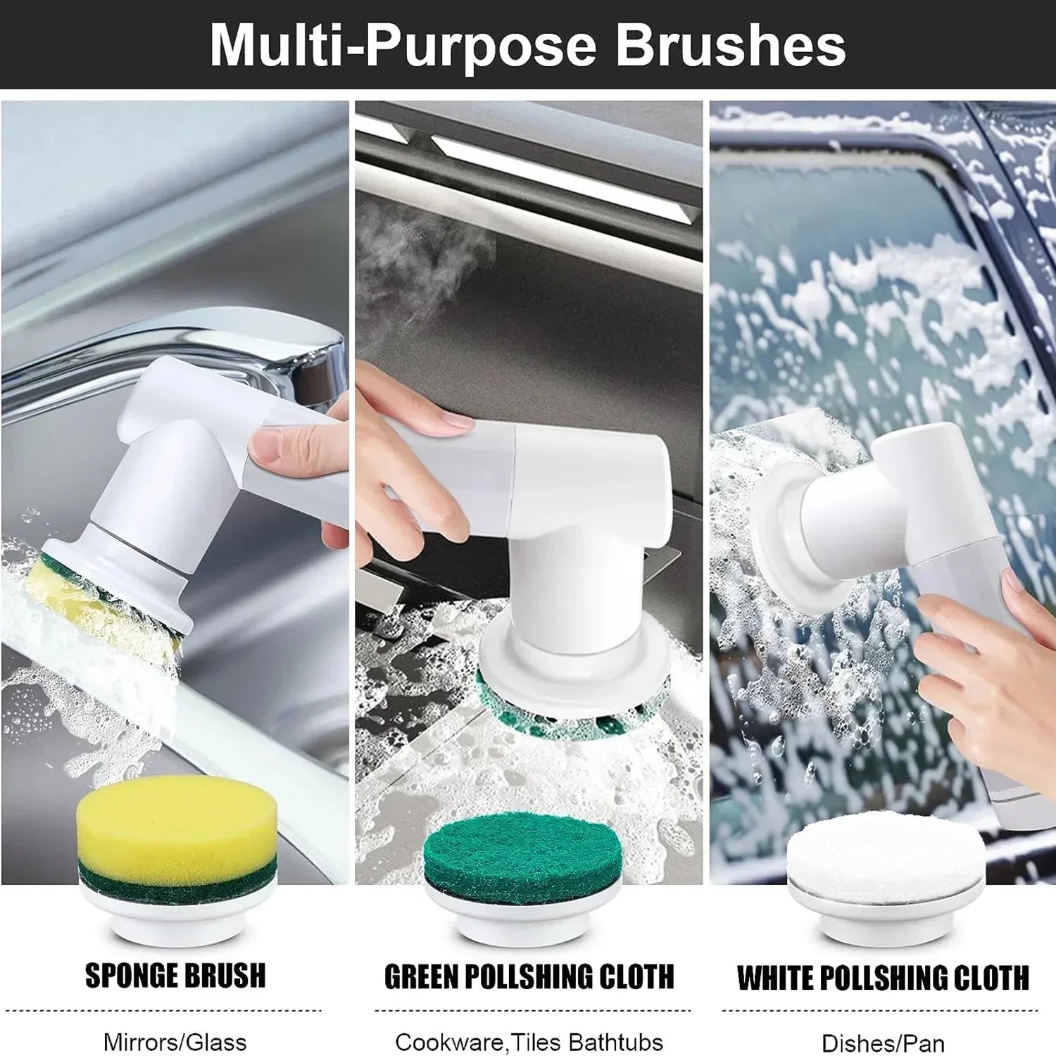 Zai Xiao Electric Spin Scrubber Cordless Cleaning Brush with 2 Rotating Speeds & 6 Replaceable Heads for Bathroom,Kitchen,Wall,O
