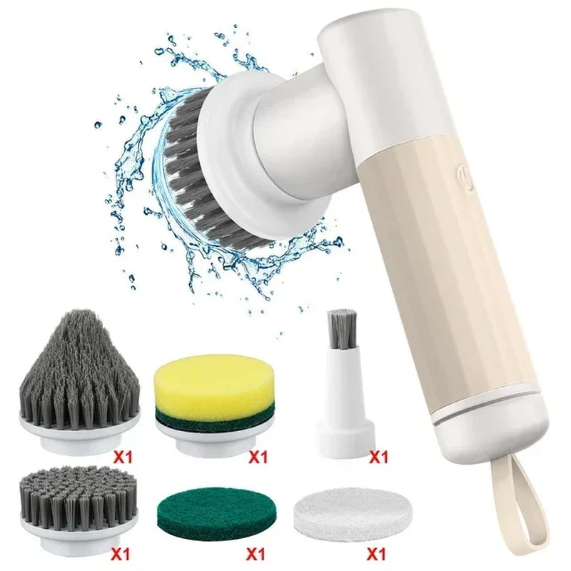 Zai Xiao Electric Spin Scrubber Cordless Cleaning Brush with 2 Rotating Speeds & 6 Replaceable Heads for Bathroom,Kitchen,Wall,O