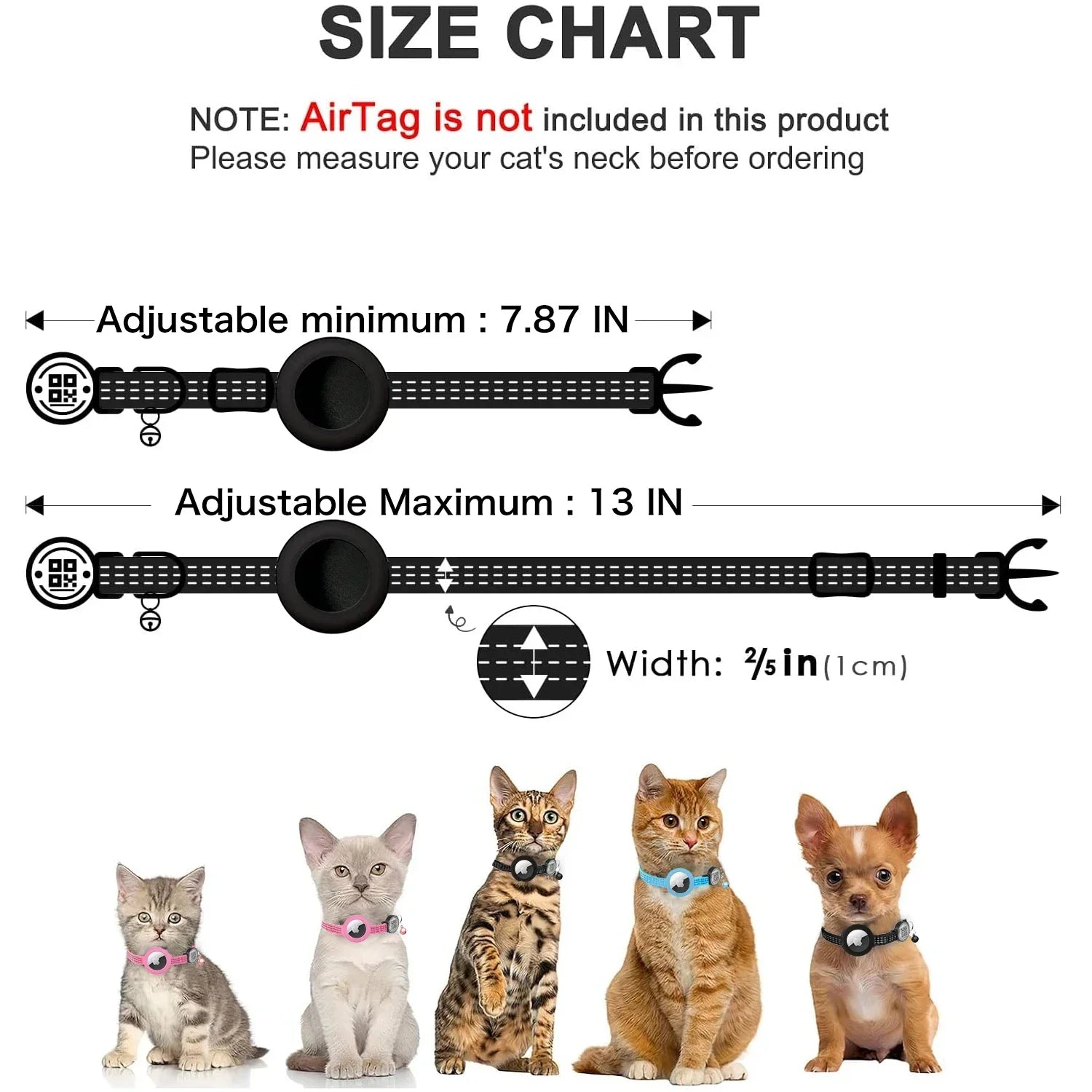 Reflective Airtag Cat Collar with Apple Air Tag Holder for Tracker Kitten, QR Name Tag Safety Quick Release Buckle for Anti-Loss