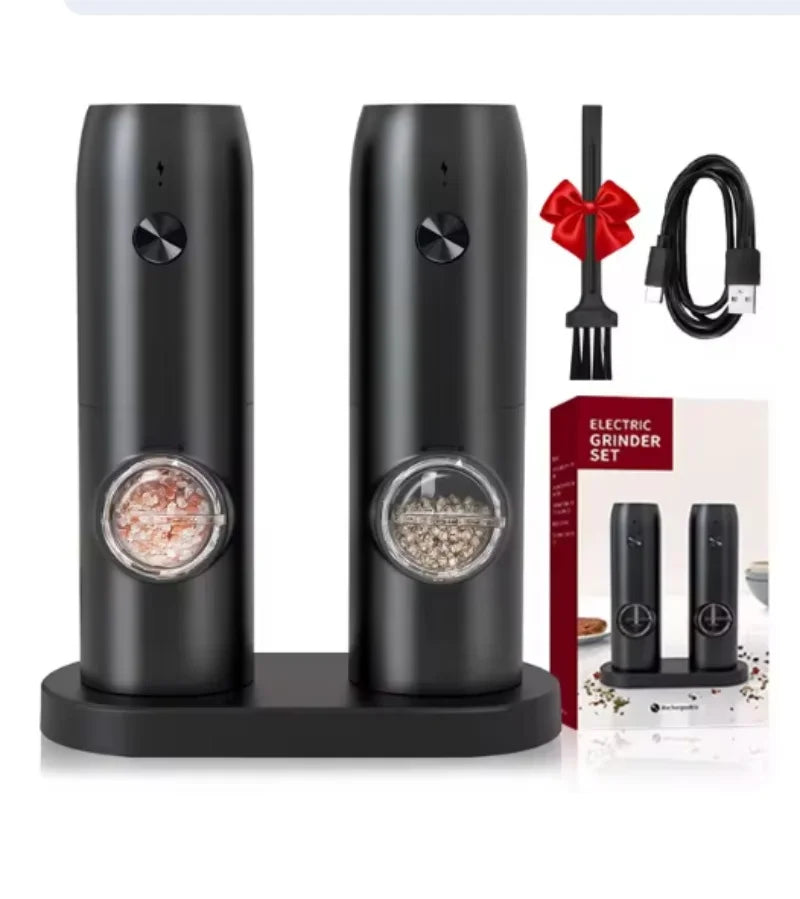 Rechargeable Electric Salt and Pepper Grinder Set with Charging Base Stainless Steel Automatic Salt Pepper Grinder Spice Mill