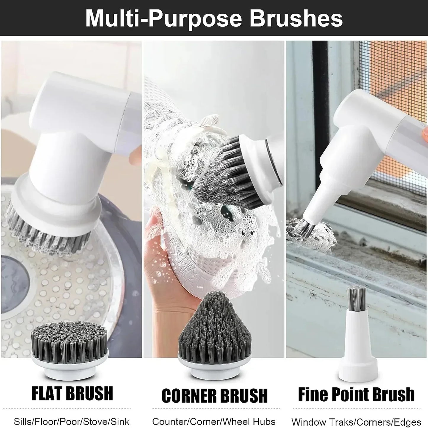 Zai Xiao Electric Spin Scrubber Cordless Cleaning Brush with 2 Rotating Speeds & 6 Replaceable Heads for Bathroom,Kitchen,Wall,O