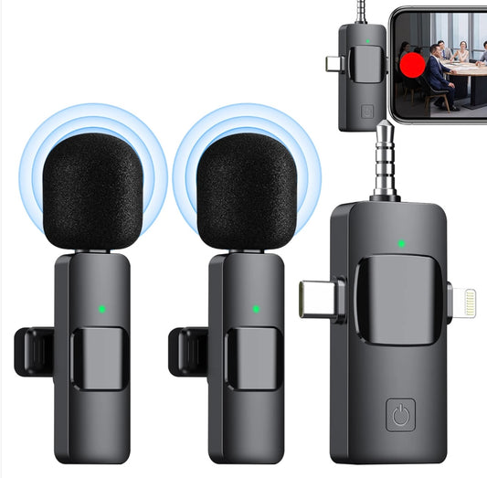 3 in 1 Wireless Lavalier Microphones for Iphone, Ipad, Android, Camera, USB-C Microphone, Mini Microphone with Noise Reduction F