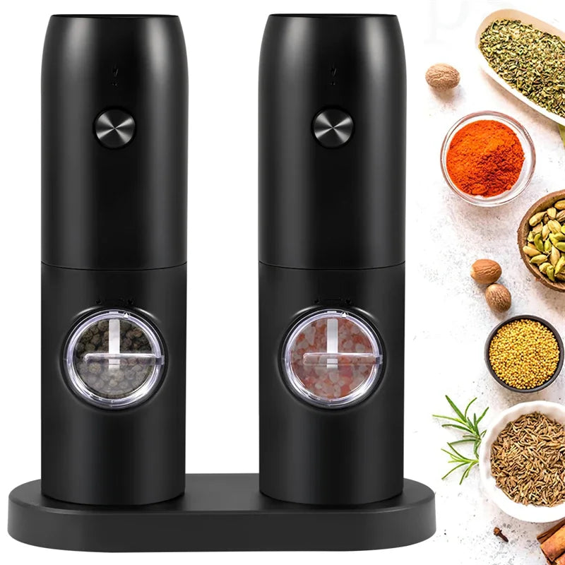 Rechargeable Electric Salt and Pepper Grinder Set with Charging Base Stainless Steel Automatic Salt Pepper Grinder Spice Mill