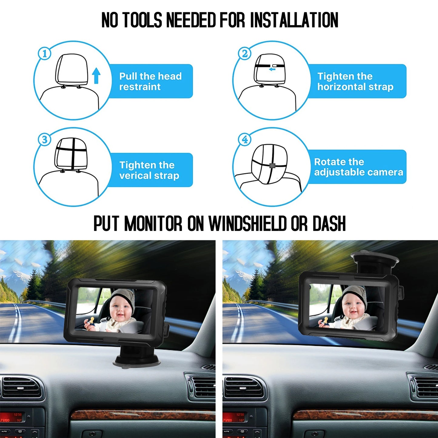 Baby Car Mirror 1080P High Definition Monitor Camera for Baby Rear Facing Seat 150° Wide View Night Vision Car Mirror Camera